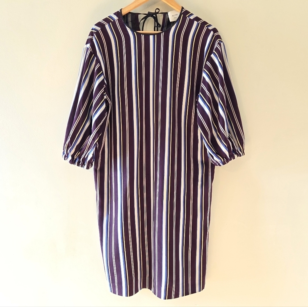 Alysi Creme Bohemian Casual Striped Midi Women's Dress Size 8 - Picture 3 of 15